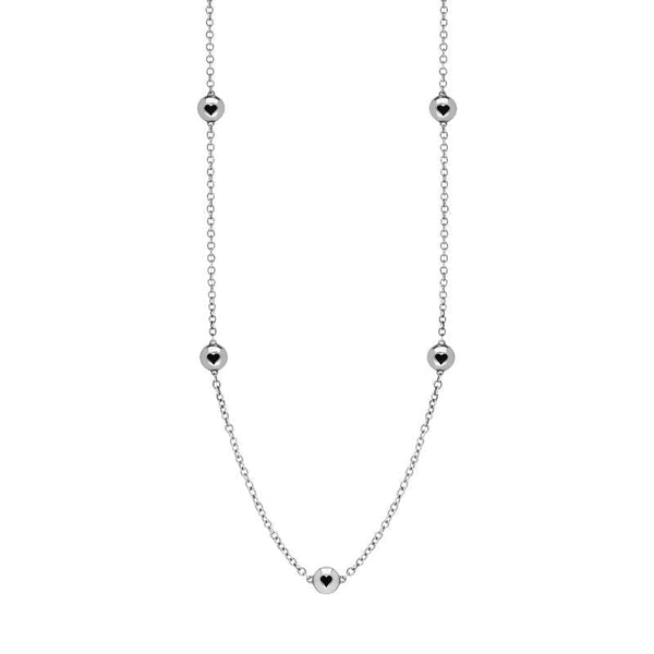 9ct White Gold Whitby Jet Heart Link Disc Chain Necklace, N746.