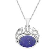 9ct White Gold Whitby Jet Lapis Lazuli Double Sided Oval Swivel Fob Necklace, P104_4.