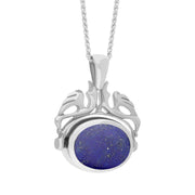 9ct White Gold Whitby Jet Lapis Lazuli Double Sided Oval Swivel Fob Necklace, P104_4_3.