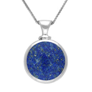 9ct White Gold Whitby Jet Lapis Lazuli Double Sided Round Dinky Fob Necklace, P218.