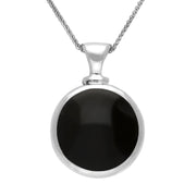 9ct White Gold Whitby Jet Lapis Lazuli Double Sided Round Dinky Fob Necklace, P218_2.