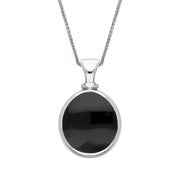 9ct White Gold Whitby Jet Lapis Lazuli Small Double Sided Pear Fob Necklace, P220_2.