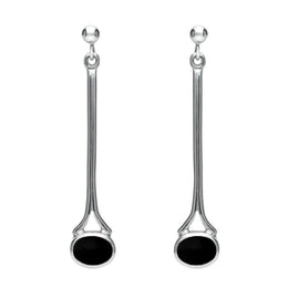9ct White Gold Whitby Jet Long Drop Earrings E094