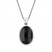 9ct White Gold Whitby Jet Malachite Small Double Sided Fob Necklace, P832_2.