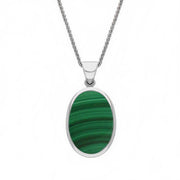 9ct White Gold Whitby Jet Malachite Small Double Sided Fob Necklace, P832.