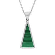 9ct White Gold Whitby Jet Malachite Small Double Sided Triangular Fob Necklace, P834.