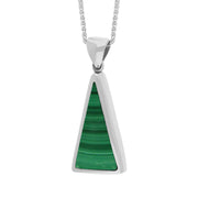 9ct White Gold Whitby Jet Malachite Small Double Sided Triangular Fob Necklace, P834_3.