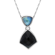 9ct White Gold Whitby Jet Moonstone Faceted Four Sided Drop Necklace, PUNQ0000314.