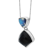 9ct White Gold Whitby Jet Moonstone Faceted Four Sided Drop Necklace D
