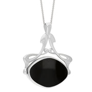 9ct White Gold Whitby Jet Mother Of Pearl Bell Diamond Swivel Fob Necklace, P113_10_3.