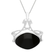 9ct White Gold Whitby Jet Mother Of Pearl Bell Diamond Swivel Fob Necklace, P113_10_2.