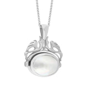 9ct White Gold Whitby Jet Mother Of Pearl Double Sided Oval Swivel Fob Necklace, P104_4_3.