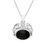 9ct White Gold Whitby Jet Mother Of Pearl Double Sided Oval Swivel Fob Necklace, P104_4_2.