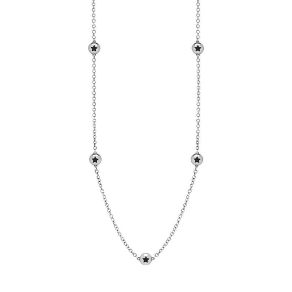 9ct White Gold Whitby Jet Star Link Disc Chain Necklace, N744.