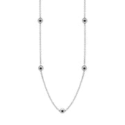 9ct White Gold Whitby Jet Star Link Disc Chain Necklace, N744.