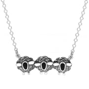 9ct White Gold Whitby Jet Three Sheep Necklace, N1139.