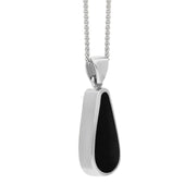 9ct White Gold Whitby Jet Turquoise Small Double Sided Pear Cut Fob Necklace, P835_3.