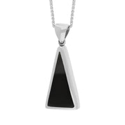 9ct White Gold Whitby Jet Turquoise Small Double Sided Triangular Fob Necklace, P834_3.