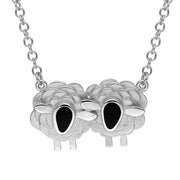 9ct White Gold Whitby Jet Two Large Sheep Necklace, N1140.