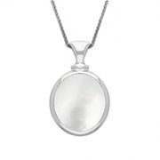 9ct White Gold Whitby Jet White Mother Of Pearl Small Double Sided Oval Fob Necklace, P219_2.