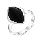 9ct White Gold Whitby Jet Wide Marquise Ring, R985