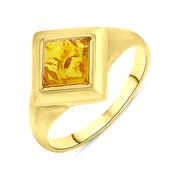 9ct Yellow Gold Amber Square Rib Edge Ring D, R155