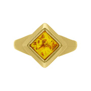 9ct Yellow Gold Amber Square Rib Edge Ring D