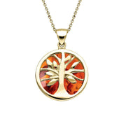 9ct Yellow Gold Amber Small Round Tree of Life Necklace, P3547