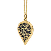 9ct Yellow Gold Blue Goldstone Flore Filigree Large Heart Necklace. P3631._2