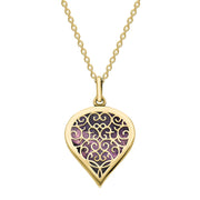 9ct Yellow Gold Blue John Flore Filigree Medium Heart Necklace. P3630.