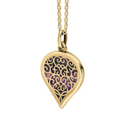 9ct Yellow Gold Blue John Flore Filigree Medium Heart Necklace. P3630._2
