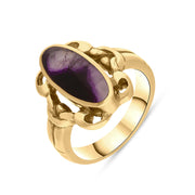 9ct Yellow Gold Blue John Heavy Oval Ornate Edge Ring, R095