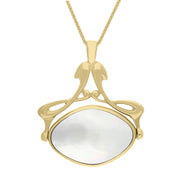 9ct Yellow Gold Blue John Mother Of Pearl Bell Diamond Swivel Fob Necklace, P113_10_2.