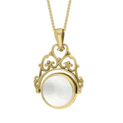 9ct Yellow Gold Blue John Mother Of Pearl Double Sided Round Swivel Fob Necklace, P110_2_3.