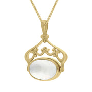9ct Yellow Gold Blue John Mother Of Pearl Ornate Double Sided Oval Swivel Fob Necklace, P116_8_3.