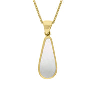 9ct Yellow Gold Blue John Mother Of Pearl Small Double Sided Pear Cut Fob Necklace, P835_2.