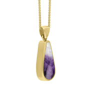 9ct Yellow Gold Blue John Mother Of Pearl Small Double Sided Pear Cut Fob Necklace, P835_3.