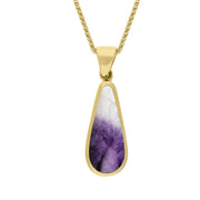 9ct Yellow Gold Blue John Mother Of Pearl Small Double Sided Pear Cut Fob Necklace, P835.