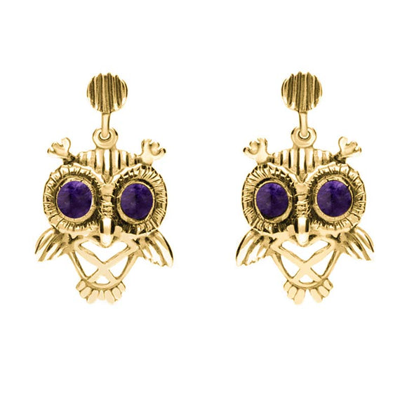 9ct Yellow Gold Blue John Owl Stud Earrings E2329