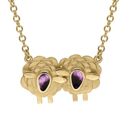 9ct Yellow Gold Blue John Two Large Sheep Necklace, N1140.