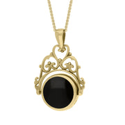 9ct Yellow Gold Blue John Whitby Jet Double Sided Round Swivel Fob Necklace, P110_2_3.
