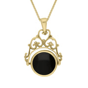 9ct Yellow Gold Blue John Whitby Jet Double Sided Round Swivel Fob Necklace, P110_2_2.