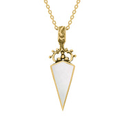 9ct Yellow Gold Blue John White Mother Of Pearl Double Sided Scroll Top Dagger Fob Necklace, P423_2.
