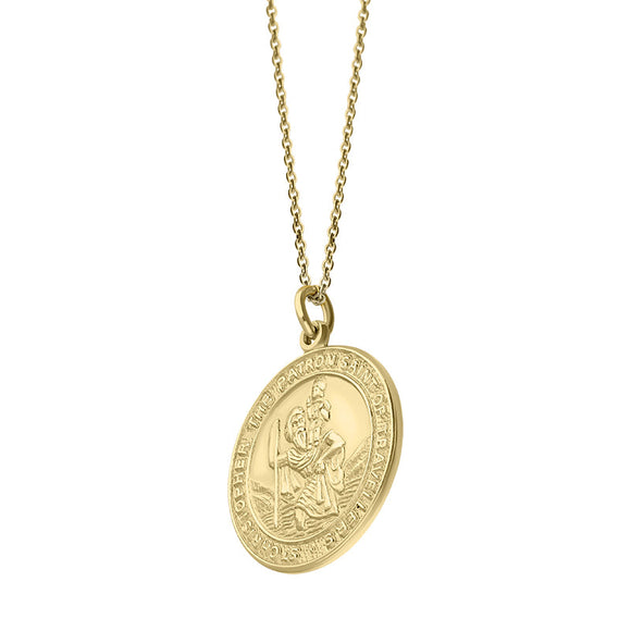 9ct Yellow Gold Large Circular Saint Christopher Necklace, CTC-266_2.