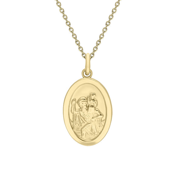 9ct Yellow Gold Large Oval Saint Christopher Necklace, CTC-268.