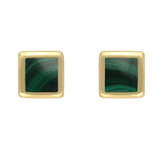 9ct Yellow Gold Malachite Dinky Square Stud Earrings, E034.