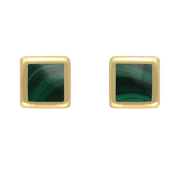 9ct Yellow Gold Malachite Dinky Square Stud Earrings, E034.