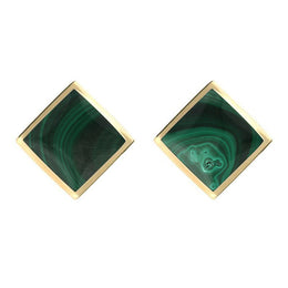 9ct Yellow Gold Malachite Rhombus Earrings. E015.