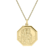 9ct Yellow Gold Medium Octagonal Saint Christopher Necklace, CTC-270.