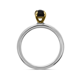 9ct Yellow Gold Sterling Silver Whitby Jet Stepping Stones 5mm Round Claw Set Ring R572_2